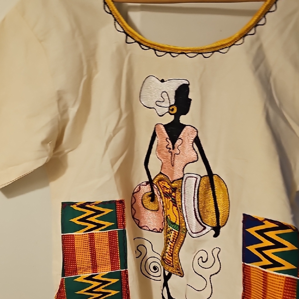 African Embroidered Canvas Dress, Women's, Size L - NWOT